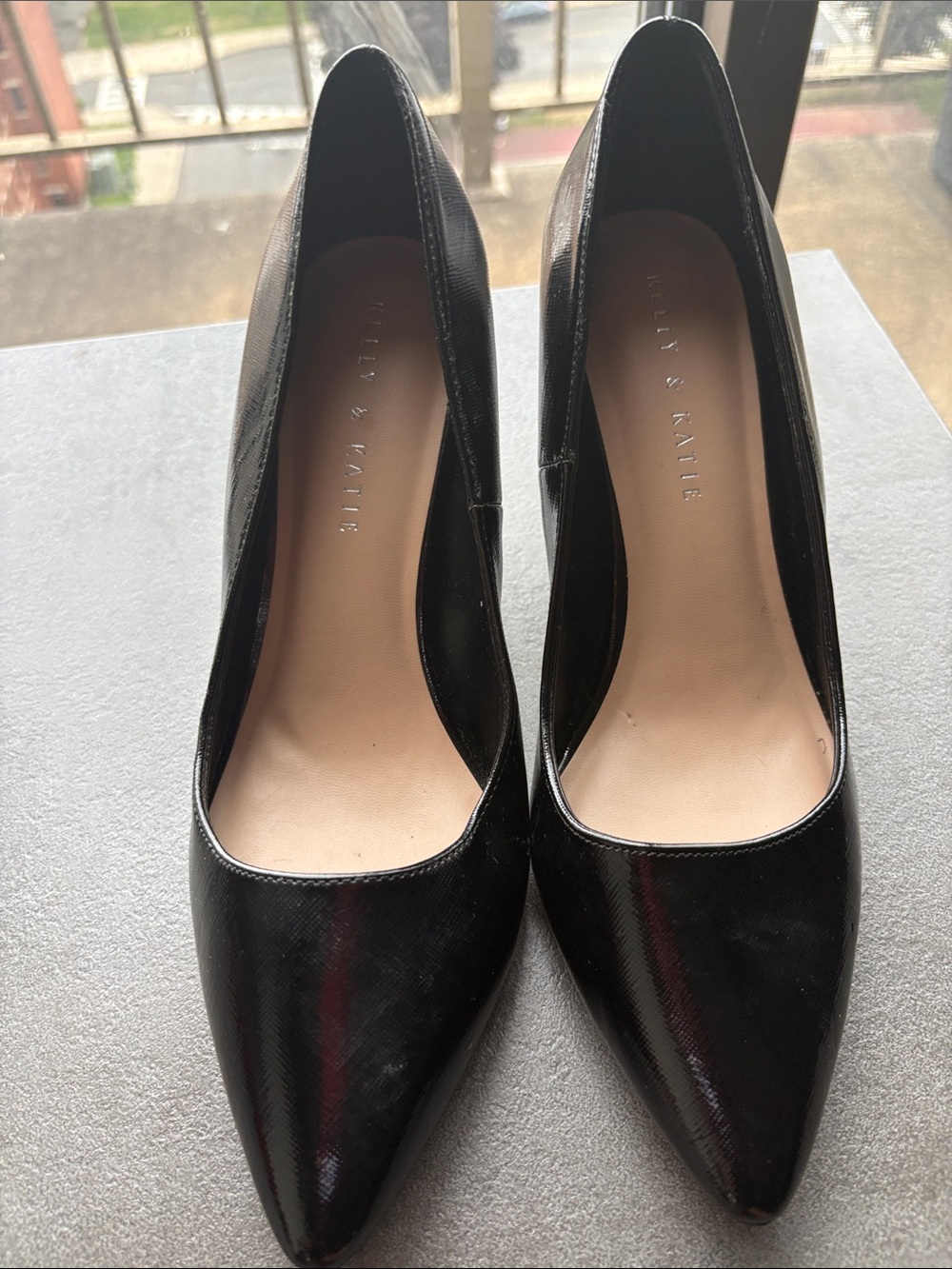 Kelly & Katie Black Pointed Toe Patent Pumps